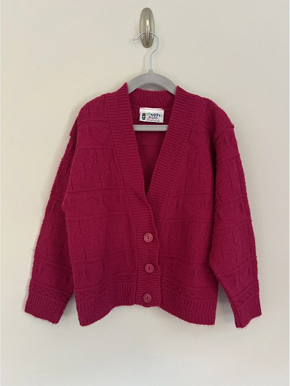 Vintage Go Nitty Girls Pink Heart Print Cardigan